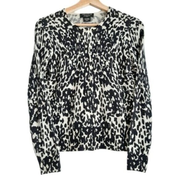 LORD & TAYLOR 100% Cashmere Cardigan Cheetah Print Sz S - Picture 1 of 7
